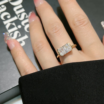 Vintage style broken ice cut 925 silver ring 7 * 11 high carbon diamond cube candy INS diamond ring light luxury gift