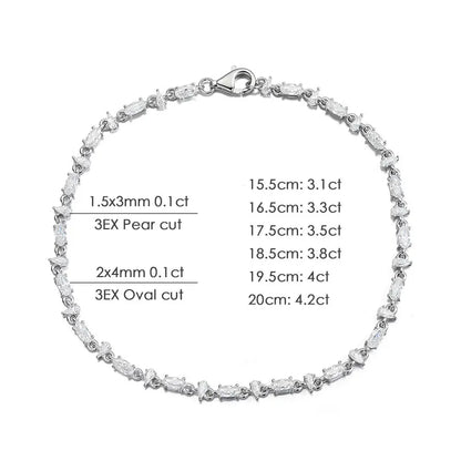 Oval Pear Cut Moissanite Tennis Bracelet s925 Silver Plated 18k White Gold GRA Certified Thin Bracelets for Women Man