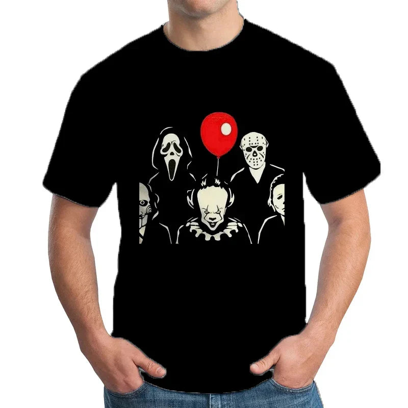 Vintage Halloween Skeleton Graphic T-shirts For Male Harajuku Tees Streetwear Men's Short Sleeve Man Hip Hop T-shirt Loose Top