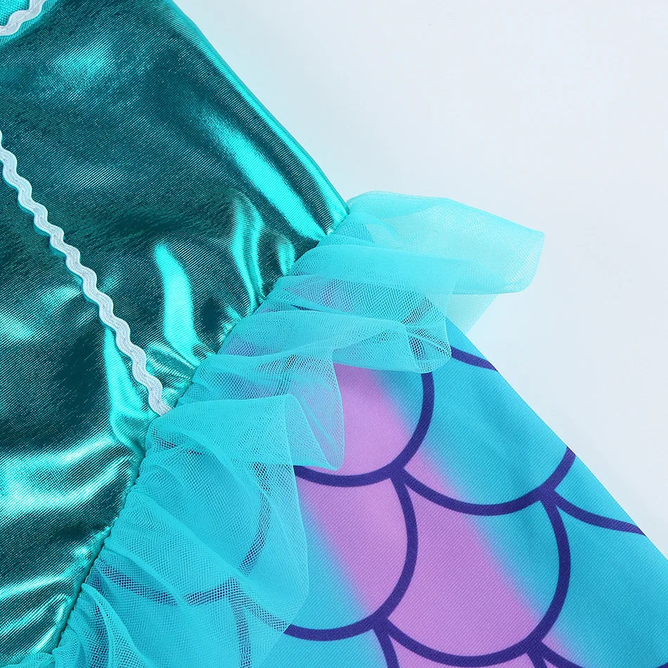 Blue Red Purple Three Colors Mermaid Flying Sleeve Fishtail Beautiful Dress For Girl Summer Beach Party Cool Swimsuit Set