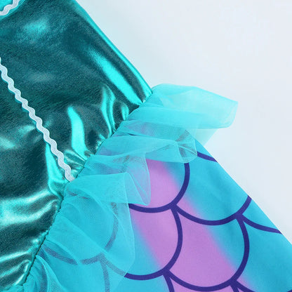 Blue Red Purple Three Colors Mermaid Flying Sleeve Fishtail Beautiful Dress For Girl Summer Beach Party Cool Swimsuit Set