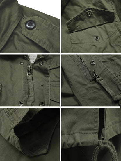 Field Jacket, Men's Military Jacket, Retro Multi Pocket Collar Zipper Jacket, 100% Cotton
