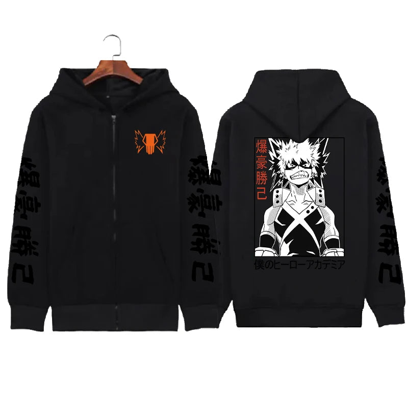 Anime Bakugo Katsuki Print Graphic Oversized Hoodie Harajuku Long Sleeved Sweatshirt Heavy Spiritual Casual Comic Sweatshirt