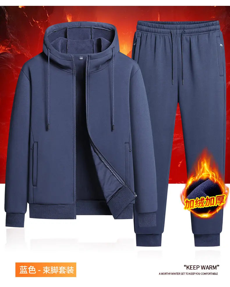 Autumn and winter hooded cardigan with fleece and thickened two-piece sporty and fashionable pure cotton set