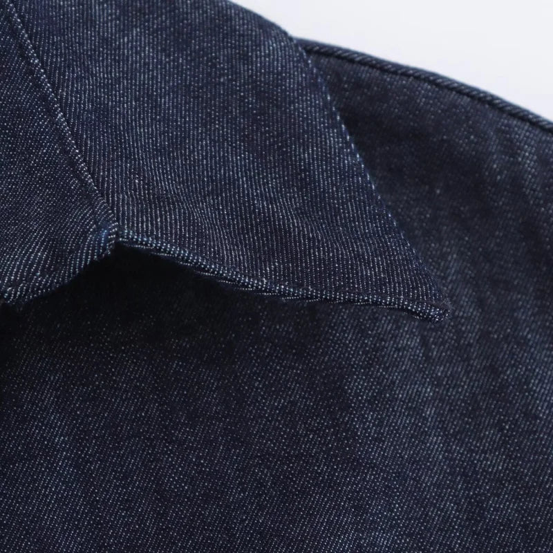Spring New 1975 series denim MIDI dress with lapel side zipper fashion wrinkle waist slim elegant dress