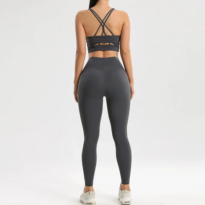 Women's Gym Two Piece Set Yoga Bra Underwear Tight Training Pants Bottom Pants Fitness Clothing Fitness Pants Set Exercise Set