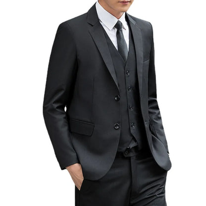 Man Three-piece Sets Fashion Turn Down Collar Coat+Single-breasted Vest+Pant Male Outfit Solid Color Business Wedding Men Suit