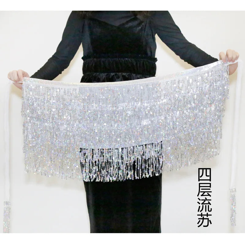 Sexy Sequins Tassel Dancewear Mini Skirt Women Clothes Jupe Femme Belly Dance Skirts Ladies Faldas Performance Stage Bottom Saia