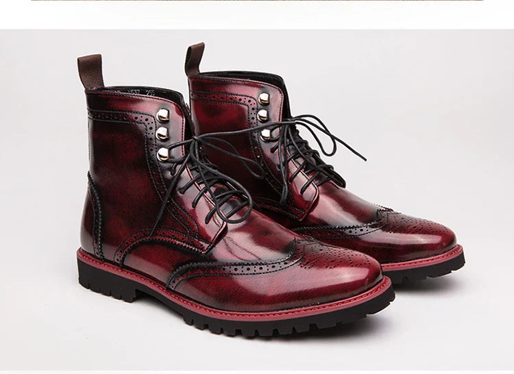 Men Lace-up High Top Brogue Carved Business Boots