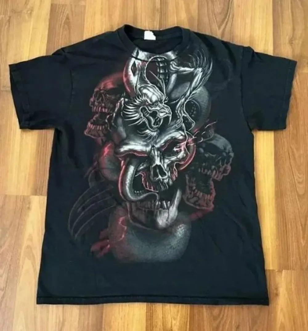 Camiseta masculina europeia e americana com estampa de caveira, confortável e respirável, gola redonda, moda de rua, top para ambientes externos