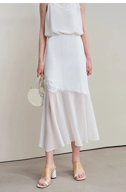 Minimalist Casual Bustier Skirt Women 2025 Summer New Office Lady Lace Slim Half-body Chiffon Fishtail Skirts 12522064