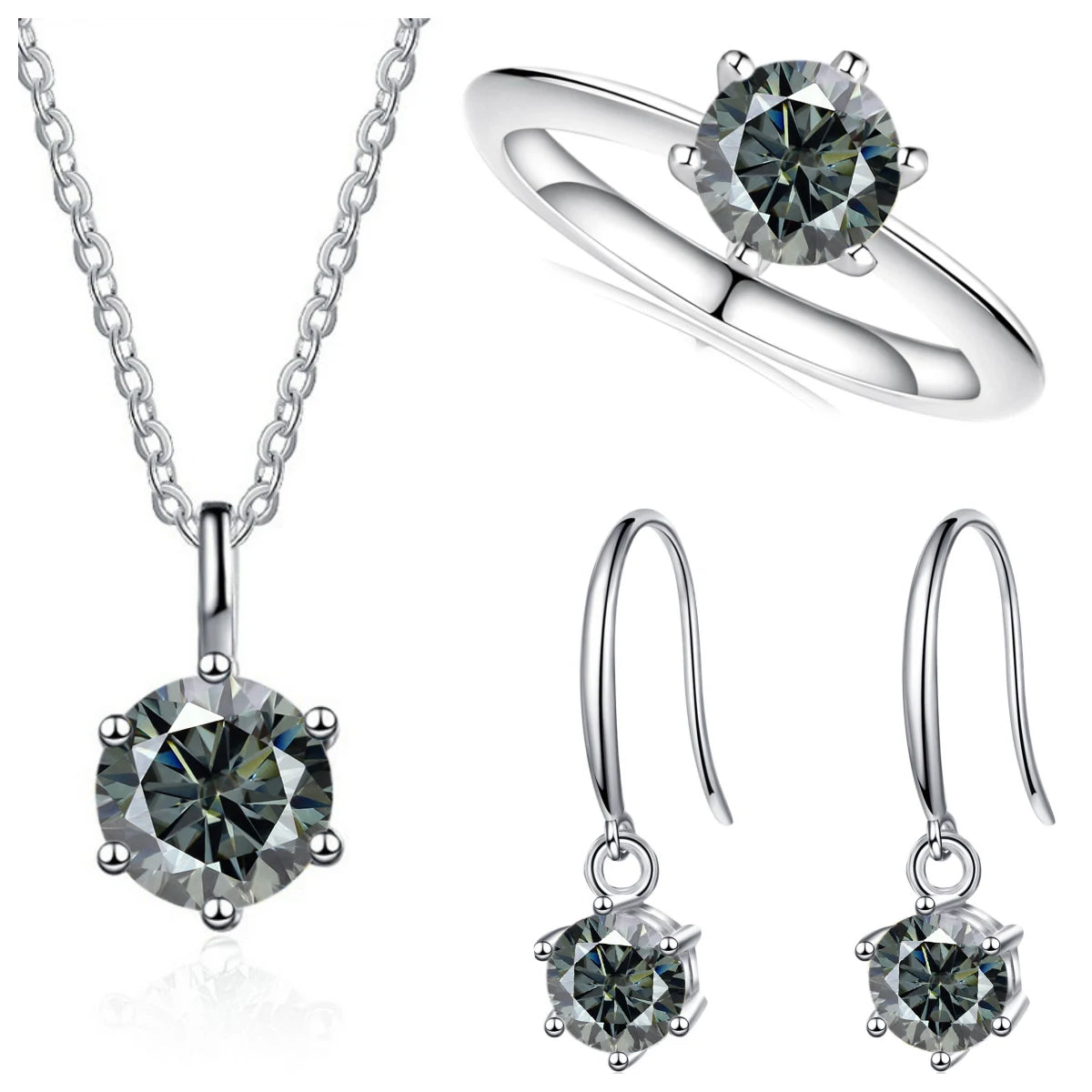 Total 2.5ct Solitaire 925 Sterling Silver moissanite Jewelry set for charm lady  for Women Fine Jewelry dating party gift