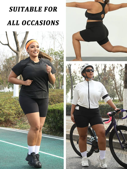 Plus Size High Waisted Biker Shorts For Women With Pockets Super Soft Tummy Control No See Through Workout Running Yoga