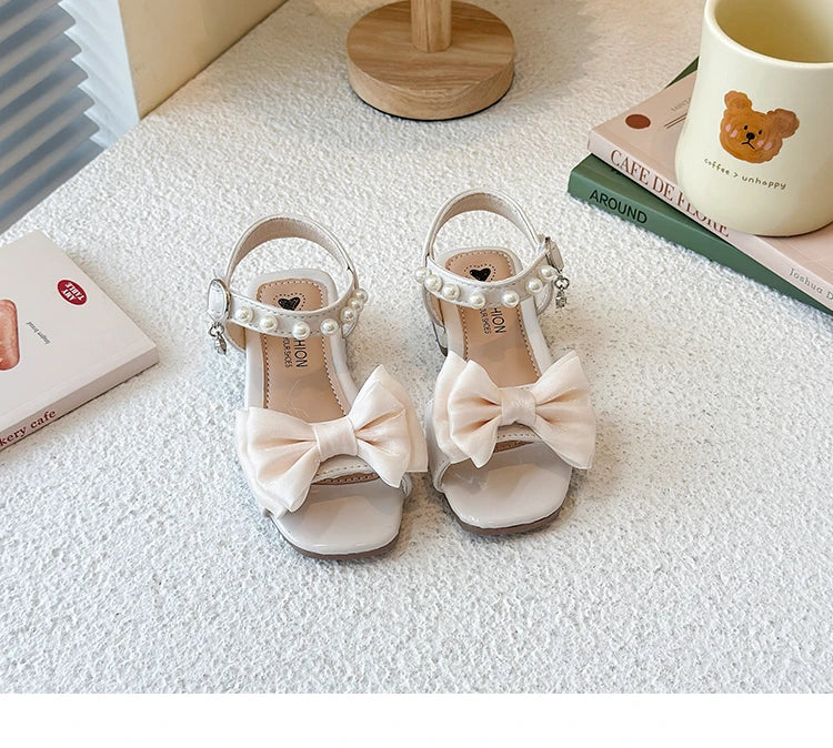 Girls Sandals Sweet Elegant Kids Dress Shoes Dance Wedding Non-slip 2025 Summer New Girls Princess Sandals Big Bows Ins Trendy