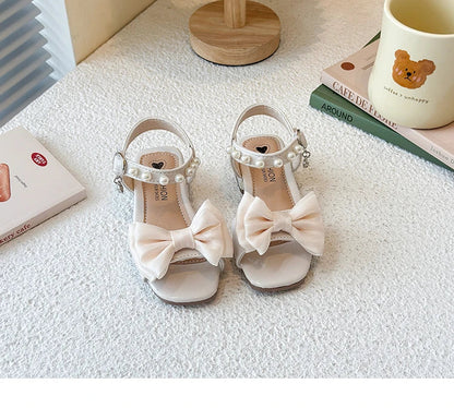 Girls Sandals Sweet Elegant Kids Dress Shoes Dance Wedding Non-slip 2025 Summer New Girls Princess Sandals Big Bows Ins Trendy