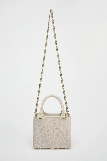 Bolsa Tote Mini Duffel Pérola, Bolsa Transversal Feminina com Correntes, Bolsa Pequena Elegante Designer de Luxo Feminina