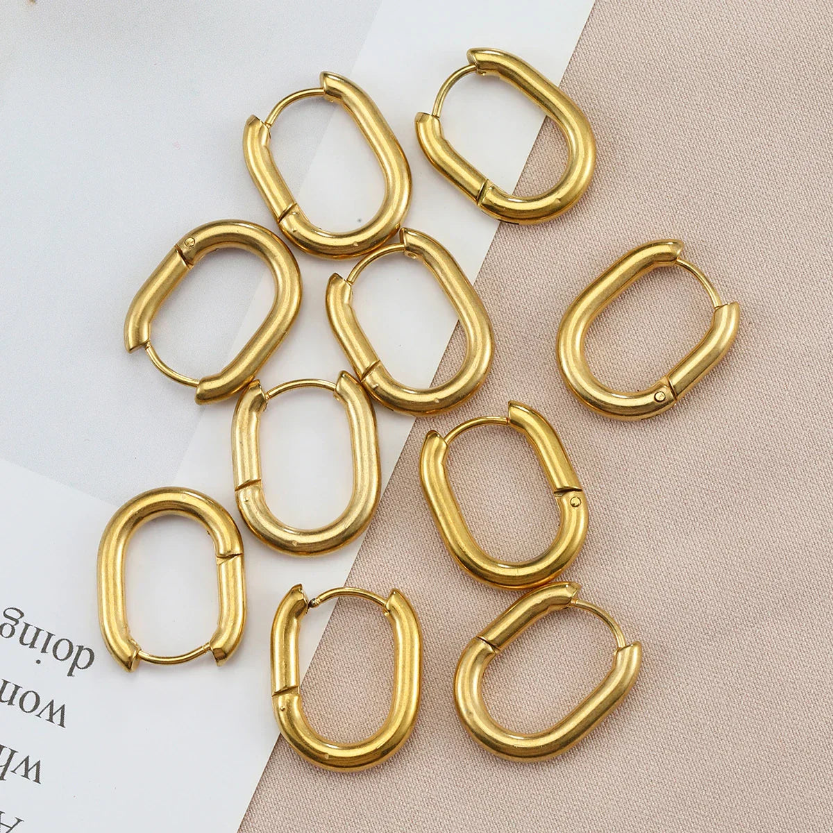 10pcs Stainless Steel Thick Wire Hoop Earrings Punk Hiphop Huggie Piercing