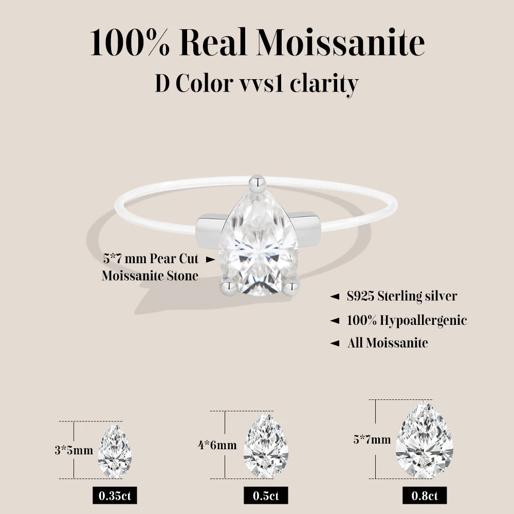0.8CT DVVS1 Moissanite Rings for Women 925 Sterling Silver Creative Transparent Fishing Line Ring Handmade Jewelry Gift