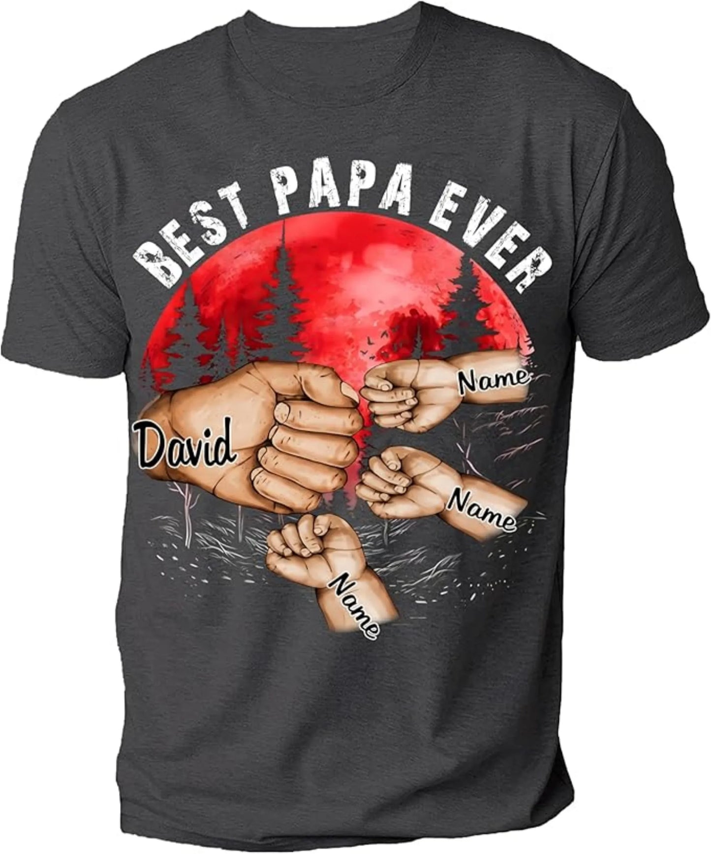 Personalize Best Grandpa Dad Ever Black Shirt - Custom Fist Bump Papa Father w Kid Name T-Shirt S-3XL