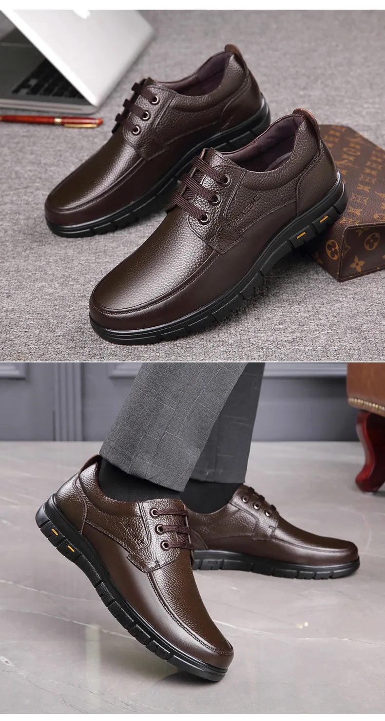 Handmade Leisure Men Shoes New Trendy Minimalist Work Shoes With Lace Up Middle-Aged Dad Formal Casual Business Leather Shoes