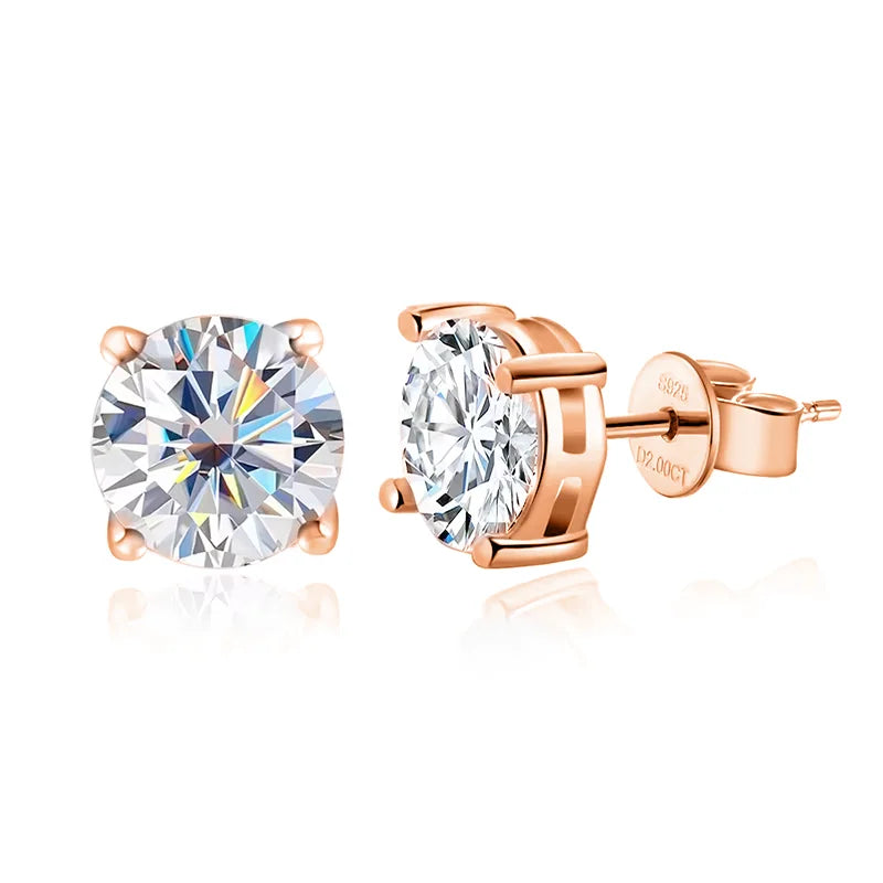 D VVS1 Round Moissanite Earring s925 Sterling Sliver Plated with 18k Gold Earrings for Women Wedding Fine Jewelry Gift