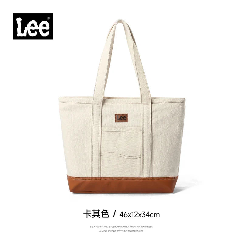 Unisex Utility Canvas Leather Zipper Tote Bag Casual Denim Daily Shopping Handbag Women Man Durable Student School Book Bag