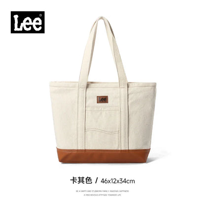 Unisex Utility Canvas Leather Zipper Tote Bag Casual Denim Daily Shopping Handbag Women Man Durable Student School Book Bag