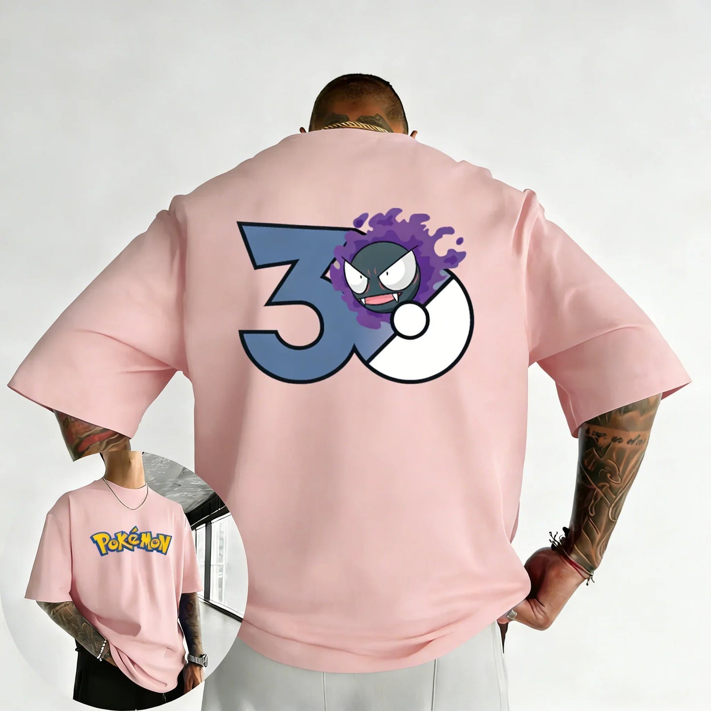 30th Anniversary Gastly Printed T-shirt Summer New Men's and Women's Loose Casual Hip Hop Trendy Short Sleeve Top