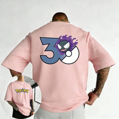 30th Anniversary Gastly Printed T-shirt Summer New Men's and Women's Loose Casual Hip Hop Trendy Short Sleeve Top