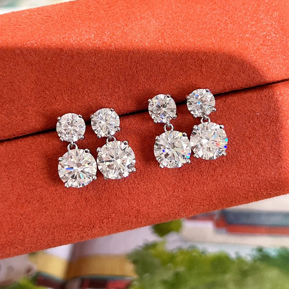 5.6cttw D Color Round Brilliant Cut Moissanite Diamond Drop Earrings with Certificate 925 Sterling Silver Stud Earring for Women