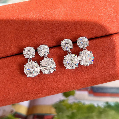 5.6cttw D Color Round Brilliant Cut Moissanite Diamond Drop Earrings with Certificate 925 Sterling Silver Stud Earring for Women