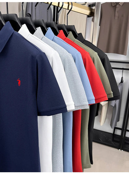 Luxury brand short sleeve men polo shirt summer ice silk breathable high-end pony embroidery design casual business Paul T-shirt