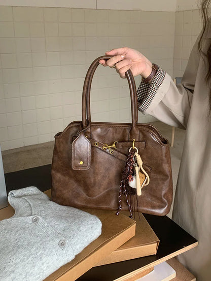 Vintage Designer Luxury Tote Bag Casual Lage Capacity Women's Shoulder Bag Simple Commuting PU Leather Ladies Handbags