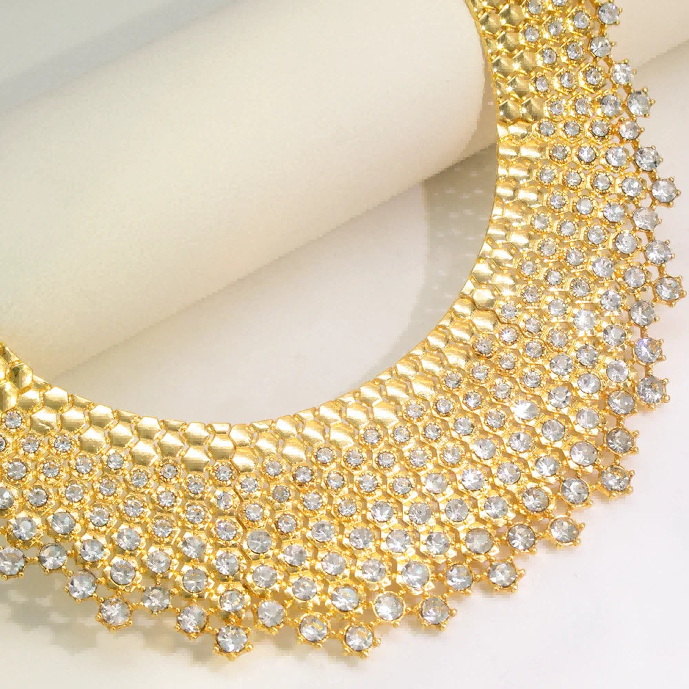 4Piece Luxury White Zircon Jewelry Set Necklace Earring Bracelet Ring Gold Plated Electroplating Dubai Banquet For Women