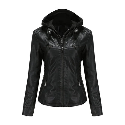 Women’s hooded jacket coat set, detachable design, faux leather, spring autumn, regular fit, L–XXL