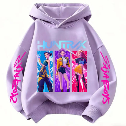 2026 KPop Demon Hunter Cartoon Girls Boy Hooded Sweatshirt Warm Children's Korean Wave Fashion Casual Tops Casual Girls Clothing