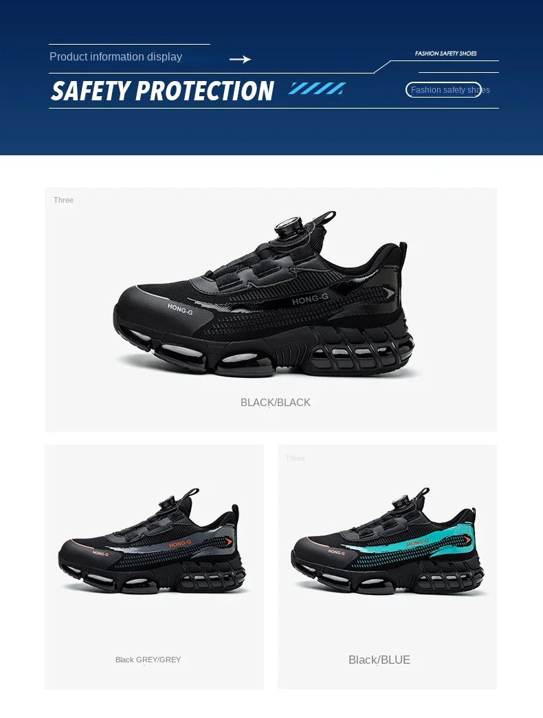 Men Rotating Button Work Sneakers Steel Toe Shoes Safety Boots Puncture-Proof Tactical Boots Indestructible Fashion Protective