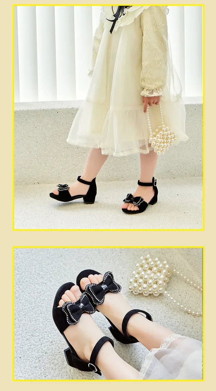 Girls Leather Shoes Anti Slip Summer Korean Style Children Fashionable Low Heels Hook & Loop Elegant Princess Mary Janes Wedding