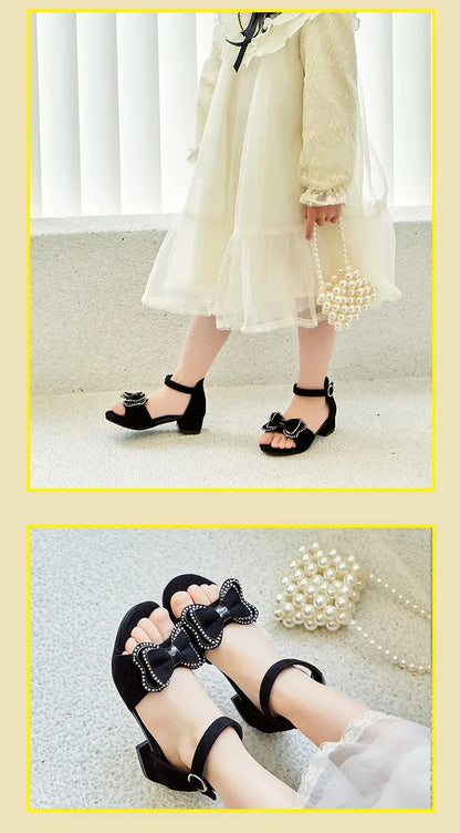 Girls Leather Shoes Anti Slip Summer Korean Style Children Fashionable Low Heels Hook & Loop Elegant Princess Mary Janes Wedding
