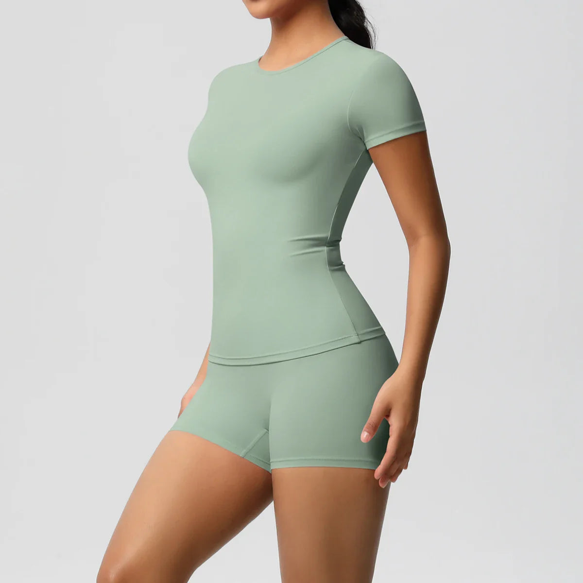 2PC Quick-Drying Gym Leggings Set Summer Short Sleeve Breathable Stretchy GYM Yoga Slim Fitness Active Top Women's cycling short