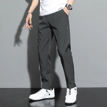 Summer Men's Ice Silk Quick Drying Casual Pants Slim Fit Korean Version Ice Silk Pants Sports Pants Straight Tube Quick Drying P