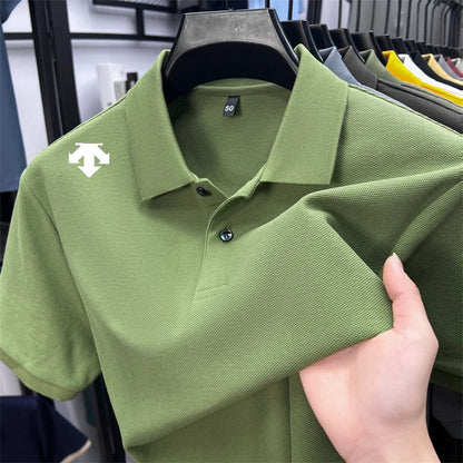 100% men's summer luxury brand polo shirt lapel geometric printing short sleeves t-shirt outdoor leisure men clothing tops
