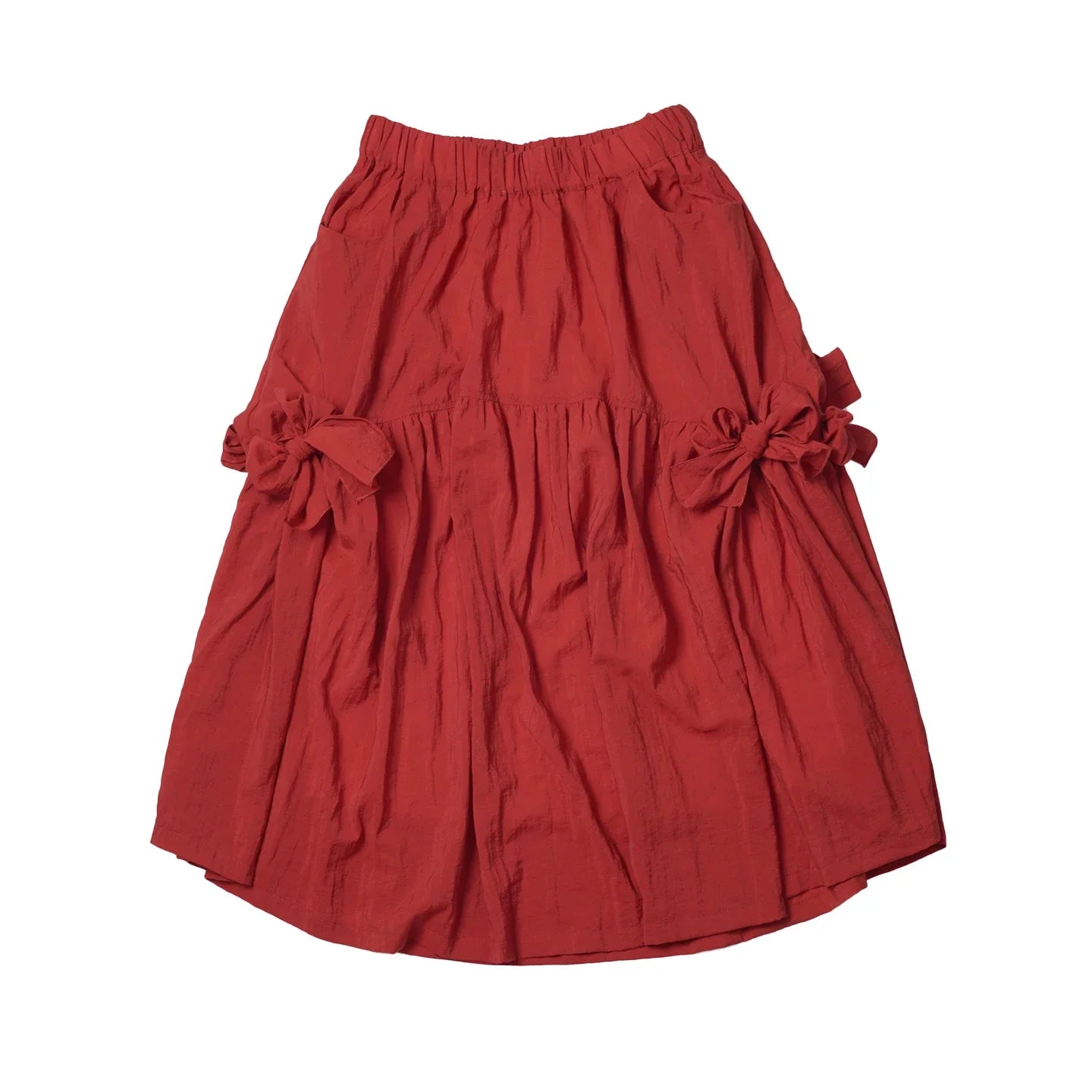 Red Japanese Half length Skirt imakokoni Spring/Summer Original Artistic Elastic Waist Bow Mid length Skirt for Women 265485