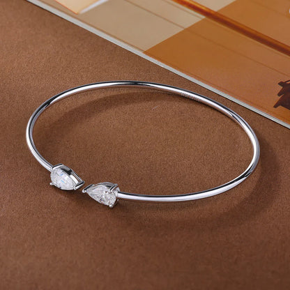 2-Stone Waterdrop Shape Moissanite Bangles For Women 100% S925 Silver 2cttw Pear Cut Diamond Open Cuff Bracelet With Certificate