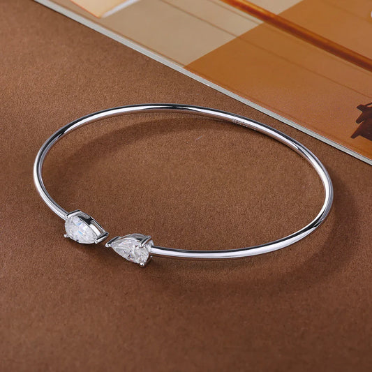 2-Stone Waterdrop Shape Moissanite Bangles For Women 100% S925 Silver 2cttw Pear Cut Diamond Open Cuff Bracelet With Certificate