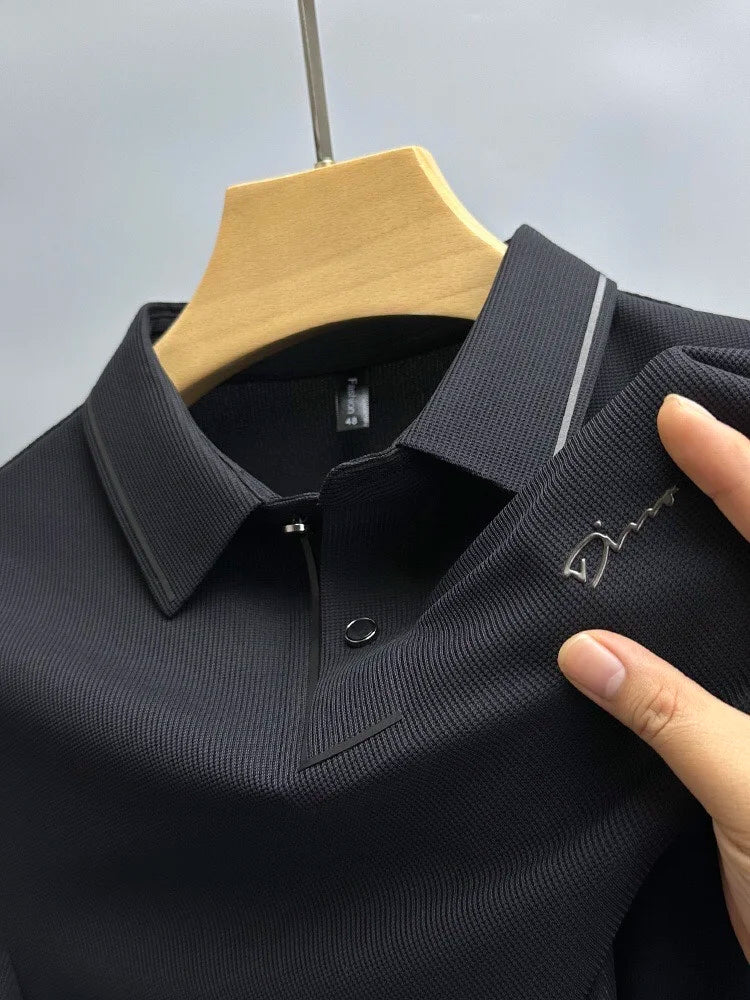 Luxury summer new ice silk breathable polo shirt men's short sleeve high-end exquisite letter embroidery casual lapel T-shirt