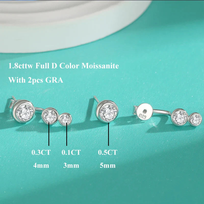 2 in 1 Round Bubble Full D Color Moissanite Stud Earrings for Women 925 Silver All Diamond Earring Pierced Ear Fine Jewelry