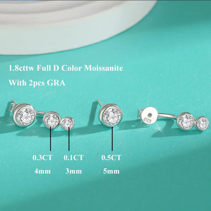 2 in 1 Round Bubble Full D Color Moissanite Stud Earrings for Women 925 Silver All Diamond Earring Pierced Ear Fine Jewelry