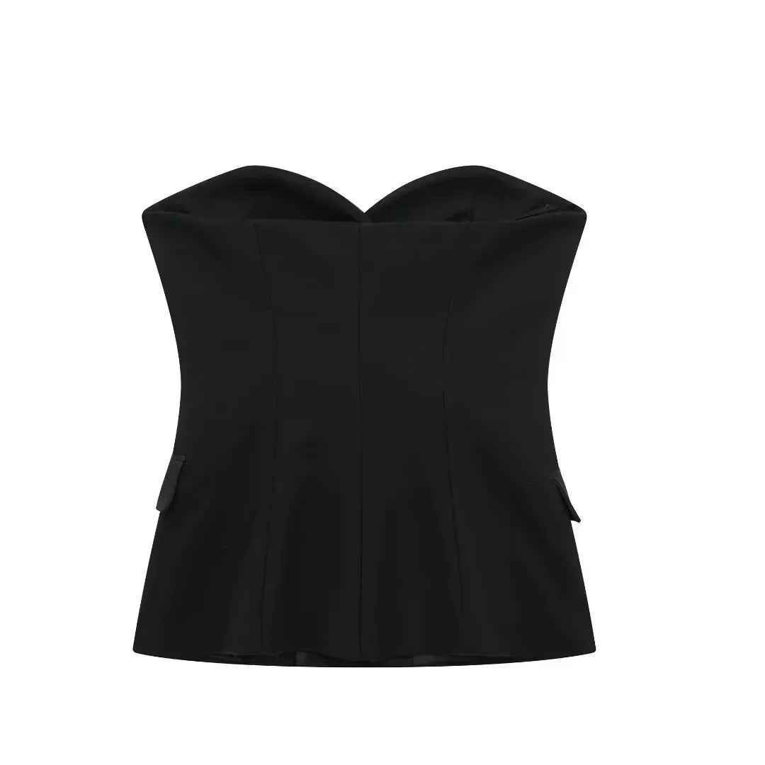 Summer Women Elegant White Top Front Button Corset Tube Top Strapless Sleeveless 2024 Fashion Y2k Female Chic Top