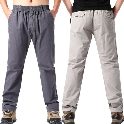 Men's Summer Casual Pants Cotton Thin Style Overalls Elastic Waist Outdoor Sports Loose Work Pants Trend Solid Color Pants